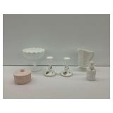 Milk Glass and Pink Glass Decorative Group