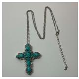 Sterling Silver Multi Turquoise 1.875 in. Cross Pendant on Adjustable 18 to 20 in. Necklace