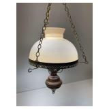 Hanging Lamp with Glass Shade and Wooden Base