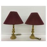 Pair of Brass Table Lamps with Pleated Shades...work