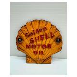 Cast Iron Metal Yellow Golden Shell Motor Oil Sign/ Plaque … 7 x 7 in.