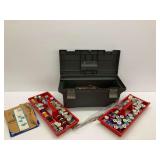 Plastic Box with Two Trays and Sewing Supplies... see photos