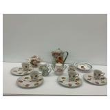 Vintage Porcelain Including Demitasse Cups with Plates, Teapot, Portrait Bowl, and Other Items