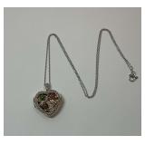 Gold Wash Sterling Silver Multi Emerald, Ruby and Sapphire Heart Photo Locket on 18 in. Sterling Necklace