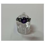 Sterling Silver 2.25 Carat Amethyst, Multi Green Garnet and Amethyst Gemstone Ring...Size 10