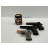 Three Airsoft Pistols and 5000 Count BB Container