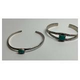 Two Navajo Sterling Silver and Turquoise Cuff Bracelets with Native Markings