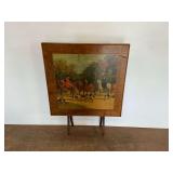 Vintage Wooden Fireplace Screen/Folding Table with Hunting Scene