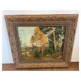 Forest Scene Oil Painting on Canvas by C. Huber Dated 1933