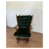 Wooden Glider Rocking Chair with Green Upholstered Cushions