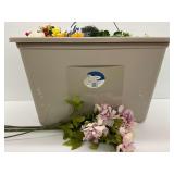 Storage Bin with Various Artificial Flowers