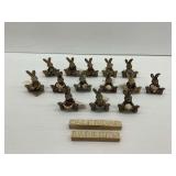 (12) Calendar Rabbit Figurines with Wooden Display Blocks