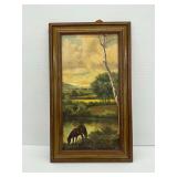 Framed Landscape Print with Grazing Horse