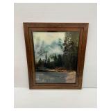 Framed River and Mountain Landscape Print