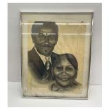 Framed Charcoal Portrait Drawing of a Couple Signed by Artist...see photos