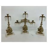 Set of (3) Brass and Marble Girandoles