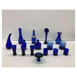 Cobalt Blue Glassware: Vases, Bottles, Drinking Glasses, and Mushroom Decorative