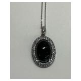 Sterling Silver Marbled Gray Jade 1.375 in. Pendant with Double Halo CZ Gems, 18 in. Necklace