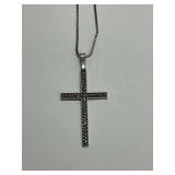 Sterling Silver Multi Marcasite 1.625 in. Cross Pendant, 18 in. Box Link Necklace