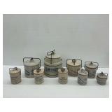 (9) Stoneware Crock Containers with Wire Bails and Lids