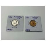 United States Proof Coins 1956 Jefferson Nickel and 1959 Lincoln Cent