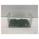 Glass Marbles in Storage Bin