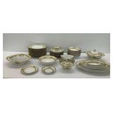 Meito China Dinnerware Set with Gold Trim and Hand Painted Details