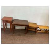 (4) Wooden Tables and Benches Including Harmony House Nightstand