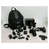 Sony Cameras with  Lenses and Lowepro Backpack
