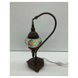 Mosaic Table Lamp with Glass Globe and Metal Stand
