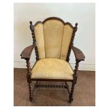 Jacobean Style Barley Twist Armchair with Upholstered Floral Seat and Backrest