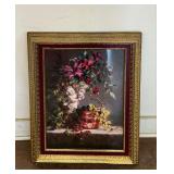 Framed Still Life Print with Cherub and Floral Urn
