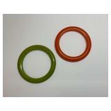 (2) Antique Bakelite Bangle Bracelets in Citrus Orange and Variegated Lime Green