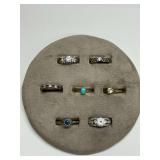(7) Sterling Silver Rings with Various Gemstones, Sizes 6 through 10