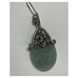 Sterling Silver Green Jade and Multi Peridot 2 in. Pendant, 18 in. Sterling Necklace