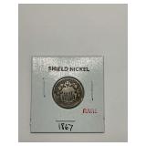 1867 Shield Nickel Coin