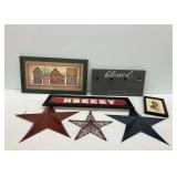 Wall Decor with Hockey Sign, Framed Prints, and Metal Stars
