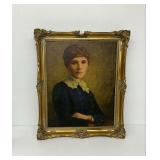 Oil On Canvas Portrait Painting of Woman ...frame damage