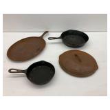 4-Piece Cast Iron Cookware Set Including Skillets, Griddle, and Lid