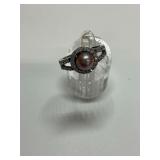 Sterling Silver 7mm Peach Pearl Ring with Halo of CZ Gemstones, Size 8