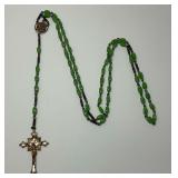 Vintage Catholic Rosary with Green Beads and Crucifix