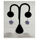 Sterling Silver Heart Cut Lavender Jade 1.375 in. Earrings with Shepherd Hooks