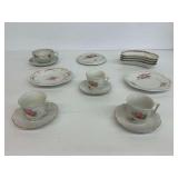Porcelain Floral Tea Cups, Plates and Bone Dishes
