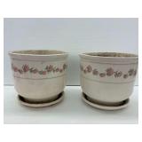 2 Ceramic Flower Pots with Saucers