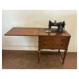 White Rotary Electric Sewing Machine with Wooden Cabinet
