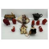 Dolls, Red Wax Candles, Wooden Cart, Teapot, and Other Decor