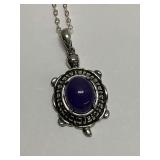 Sterling Silver 8x10 mm Lavender Jade 1.25 in. Turtle Pendant, 16 in. Sterling Necklace