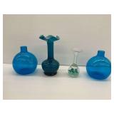 Art Glass Vases Including Blue and Green Vessels
