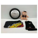 Harley-Davidson Merchandise Lot Including Clock, Flag, Scarf and Plush Toy