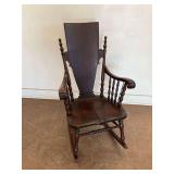 Vintage Turned Wooden Spindle Rocking Chair with Tall Back